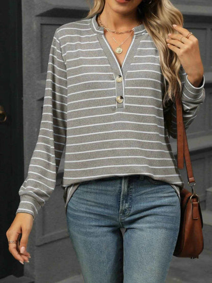 Striped Henley T-Shirt with Button Detail Trendsi c221e93a-d8e0-47c1-ac3e-7783759816a2-Max-Origin