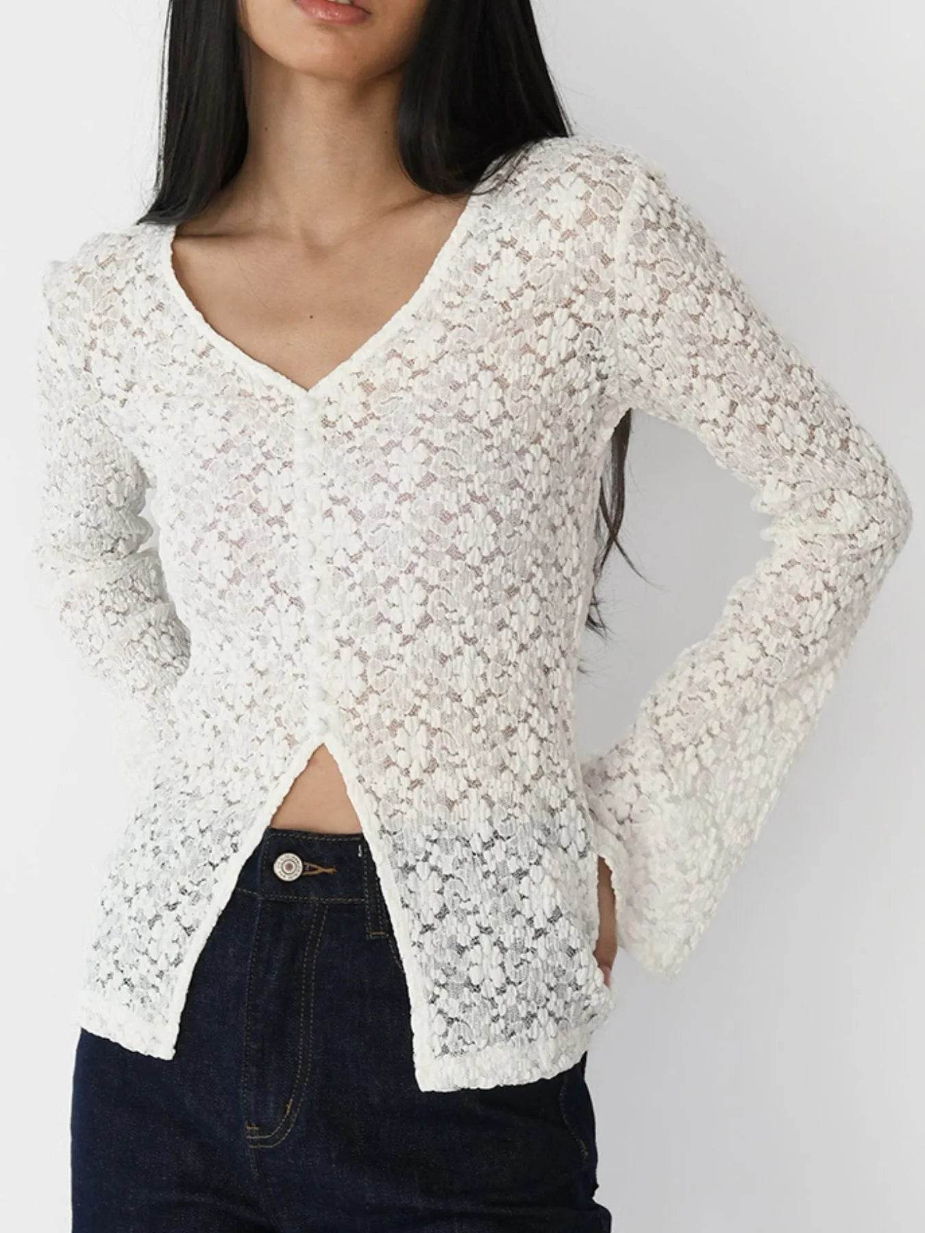 Lace V-Neck Flare Sleeve T-Shirt Trendsi c223c28b-5843-4fe5-aa56-2ed01acbb336-Max-Origin