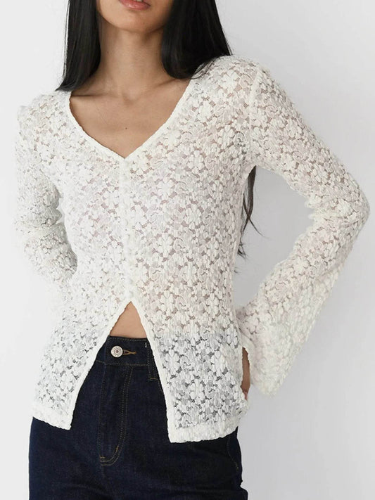 Lace V-Neck Flare Sleeve T-Shirt Trendsi c223c28b-5843-4fe5-aa56-2ed01acbb336-Max-Origin