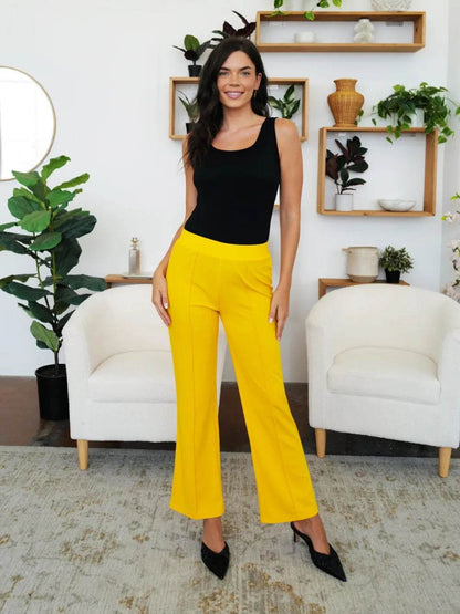 FAM-FAM Elastic Waist Bootcut Pants Gold Trendsi c22e1686-a096-4301-afbc-cfe0315f17b3-Max
