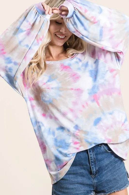 BiBi Tie Dye Print Terry Top With Puff Sleeves Trendsi c2795e5869474ef3952d0d22cadd81d0-Max-Origin