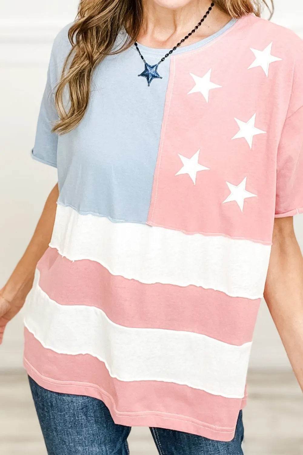 Patriotic Star Color Block T-Shirt Dusty Pink Trendsi c2834b6c-3b55-4f2c-bf98-5e10e68eca8e-Max-Origin