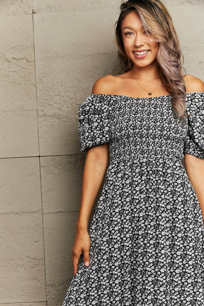 Perfee Floral Lace-Up Off-Shoulder Midi Dress Trendsi c28e101fa3a444ad8ed39dac02febab1-Max