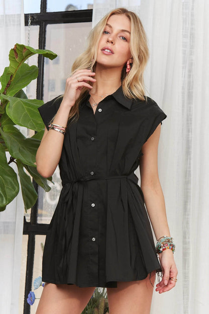 ADORA Solid Cap Sleeve Button Up Shirt BLACK Trendsi c29fd03551284dc0a0cc8be6aa608090-Max-Origin