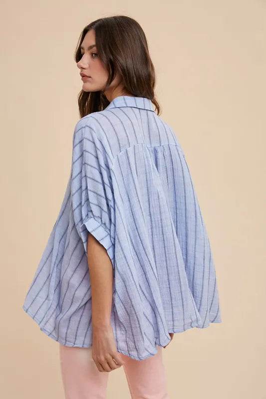 Annie Wear Striped Button Up Half Sleeve Shirt Trendsi c2cc1815-b6b1-40d5-ac29-00629310704f-Max