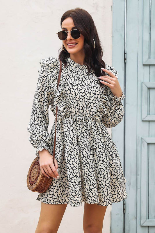 Printed Ruffle Trim Smocked Long Sleeve Mini Dress Cream Trendsi c2d225f742a74ce4ba8d15cc4bee389c-Max