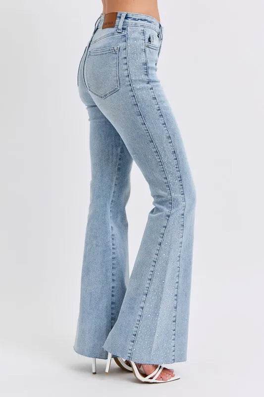 Judy Blue Full Size Mid Rise Rhinestone Side Panel Detail Flare Jeans Plus Size Trendsi c2d9d790c9fa40a1b7dd2d9f3f42bfc2-Max-Origin