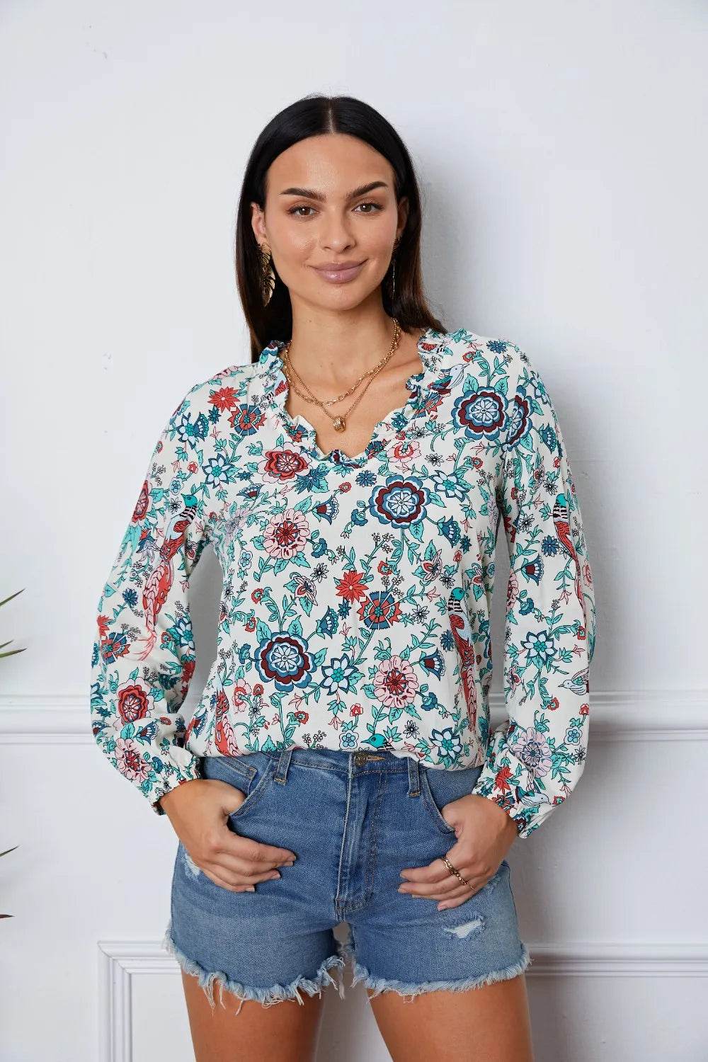 Floral Notched Long Sleeve Blouse Multicolor Trendsi c2e5779a-085d-47d8-b390-075678904ded-Max