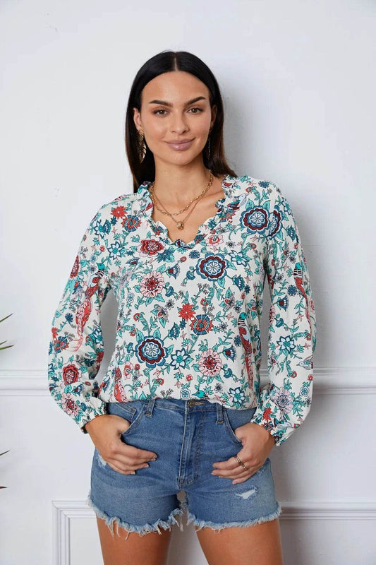 Floral Notched Long Sleeve Blouse Multicolor Trendsi c2e5779a-085d-47d8-b390-075678904ded-Max