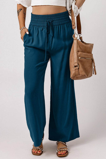 Drawstring Smocked Waist Wide Leg Pants Deep Teal Trendsi c2f3aad8f66b4ba4b90b376830f5511a-Max