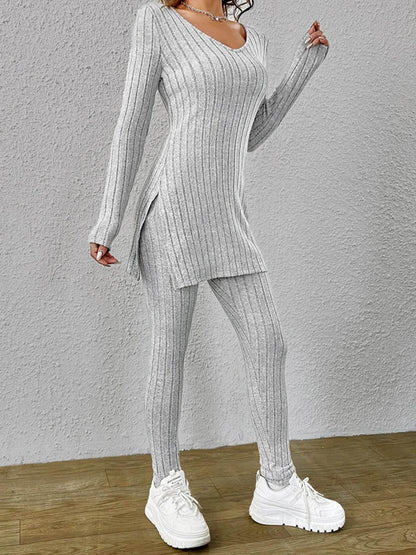 Slit V-Neck Ribbed Top and Pants Set Trendsi c30c4329938749aa81b2818e671d7bf0-Max-Origin