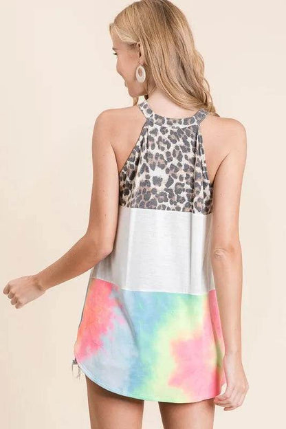 BiBi Leopard and Tie Dye Block Halter Neck Top Trendsi c31382f66cde46caa592d77507be5ecf-Max-Origin