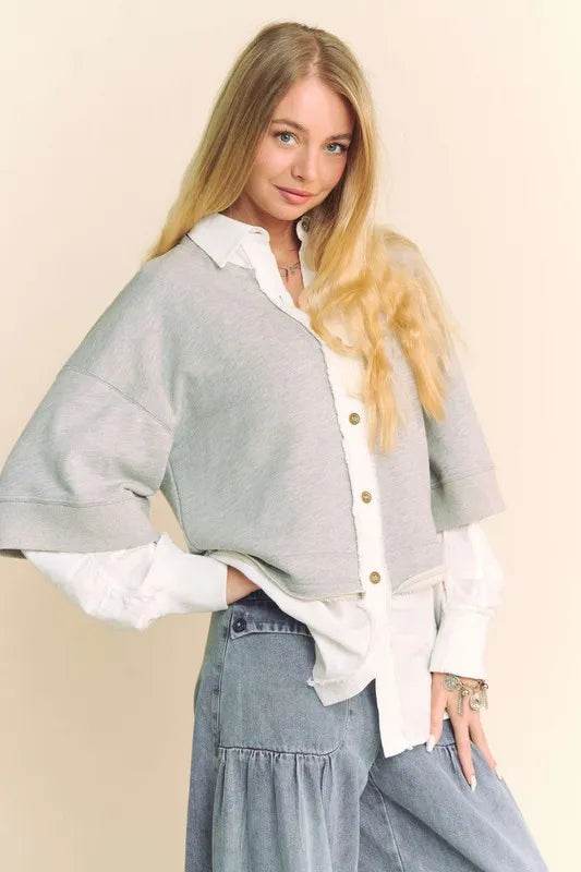 Davi & Dani Faux Layered French Terry Contrast Top Trendsi c32adbcc-3242-41bd-9829-5ffa44180844-Max