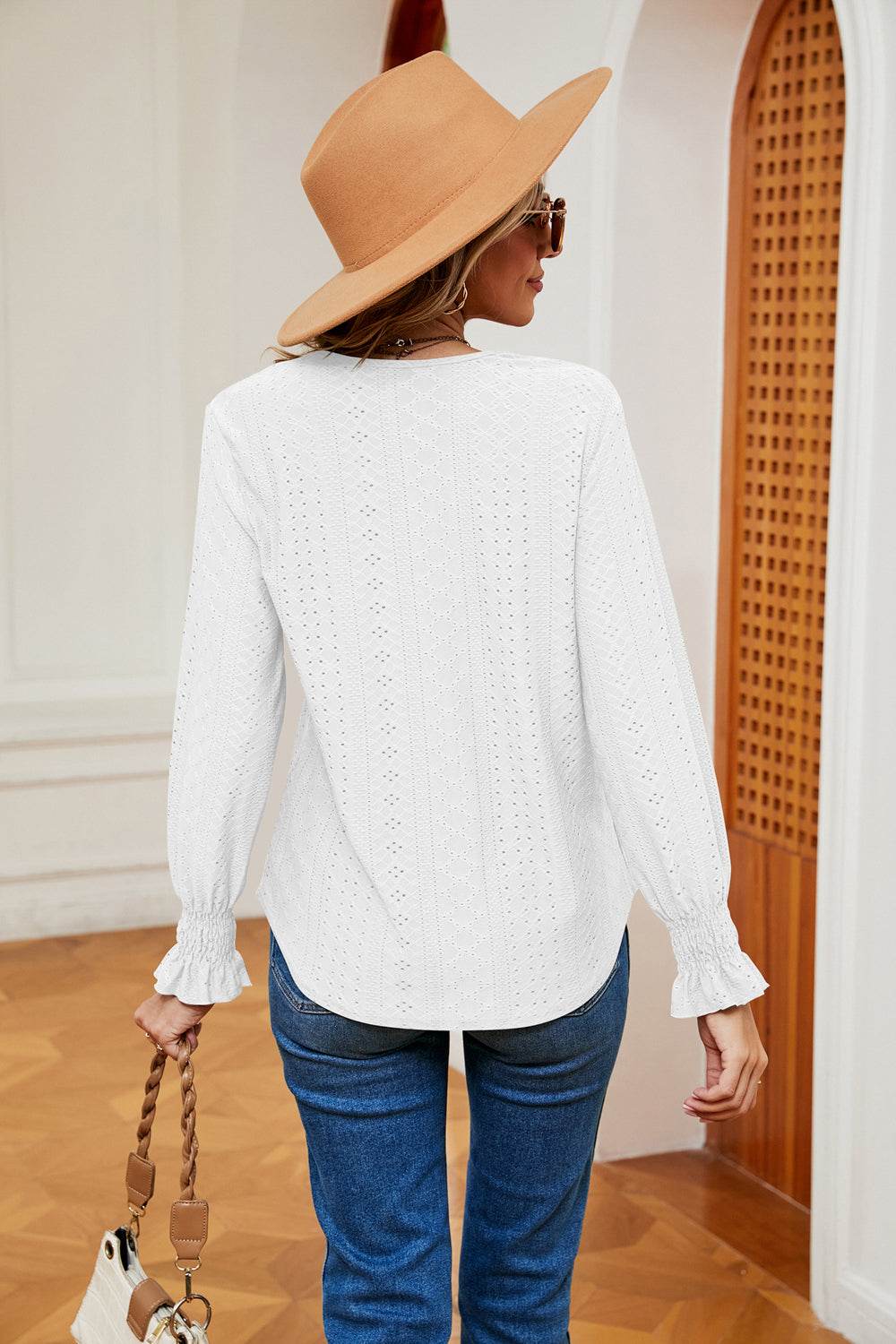 Contrast Flounce Sleeve Blouse Trendsi c36150e84a5b41f49dbc547b2dd7222b-Max