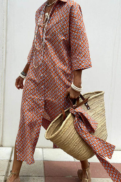 Tied Button Up Three-Quarter Sleeve Dress Deep Red Trendsi c372faa9-c076-4989-8307-757442b298fc-Max