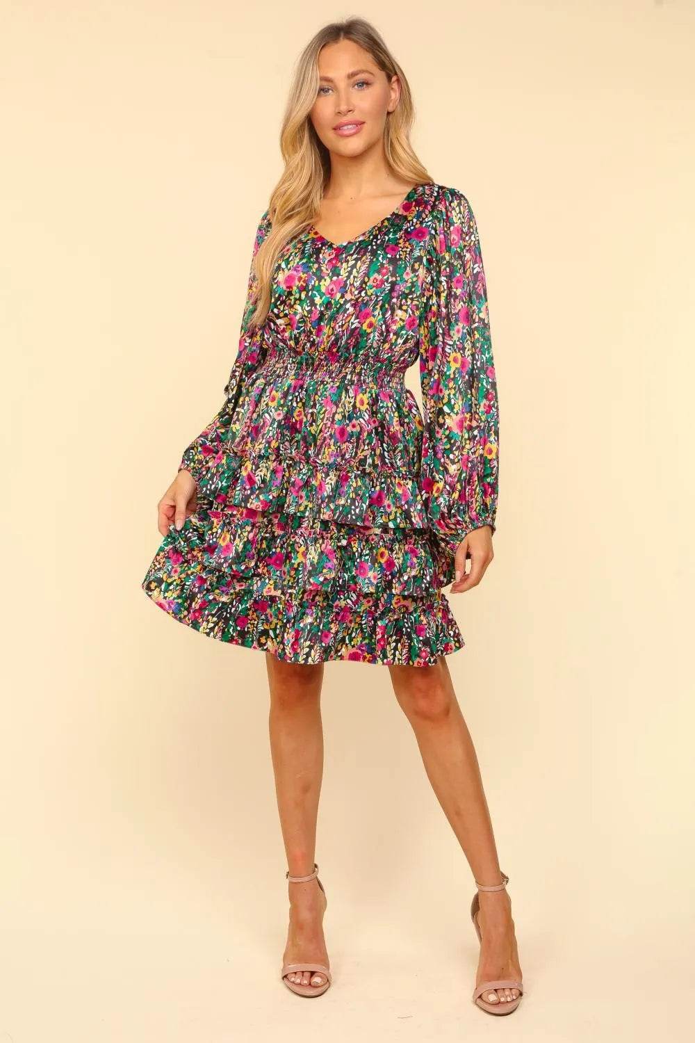 Haptics V-Neck Satin Floral Layered Dress Multi Trendsi c37e80b1-210a-43ba-b9b9-7eb480f8e90d-Max