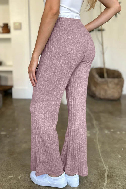 FAM-FAM Ribbed High Waist Flare Pants Dusty Pink Trendsi c38624a1-31b6-4d09-a4be-724f9bdac1e3-Max