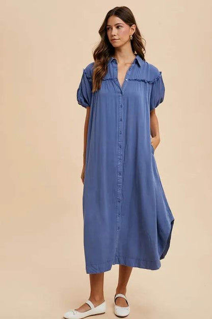 Annie Wear Mineral Washed Button Down Puff Sleeve Shirt Dress Trendsi c390bb68-4c0c-4f09-b683-dfd9f5abf239-Max