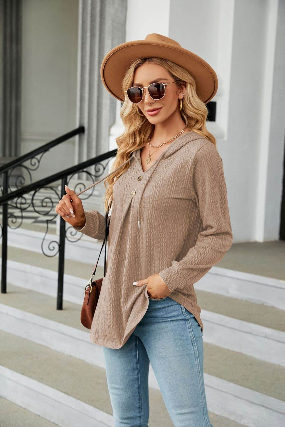 Long Sleeve Hooded Blouse Trendsi c3972b569d3f41dba2956cbe4cc58b00-Max