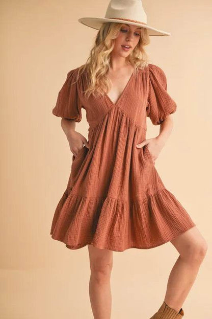 Aemi+Co Tied Back Ruffled Short Sleeve Mini Dress Trendsi c3a054bbf9b140fcae5194c45c465fe2-Max-Origin