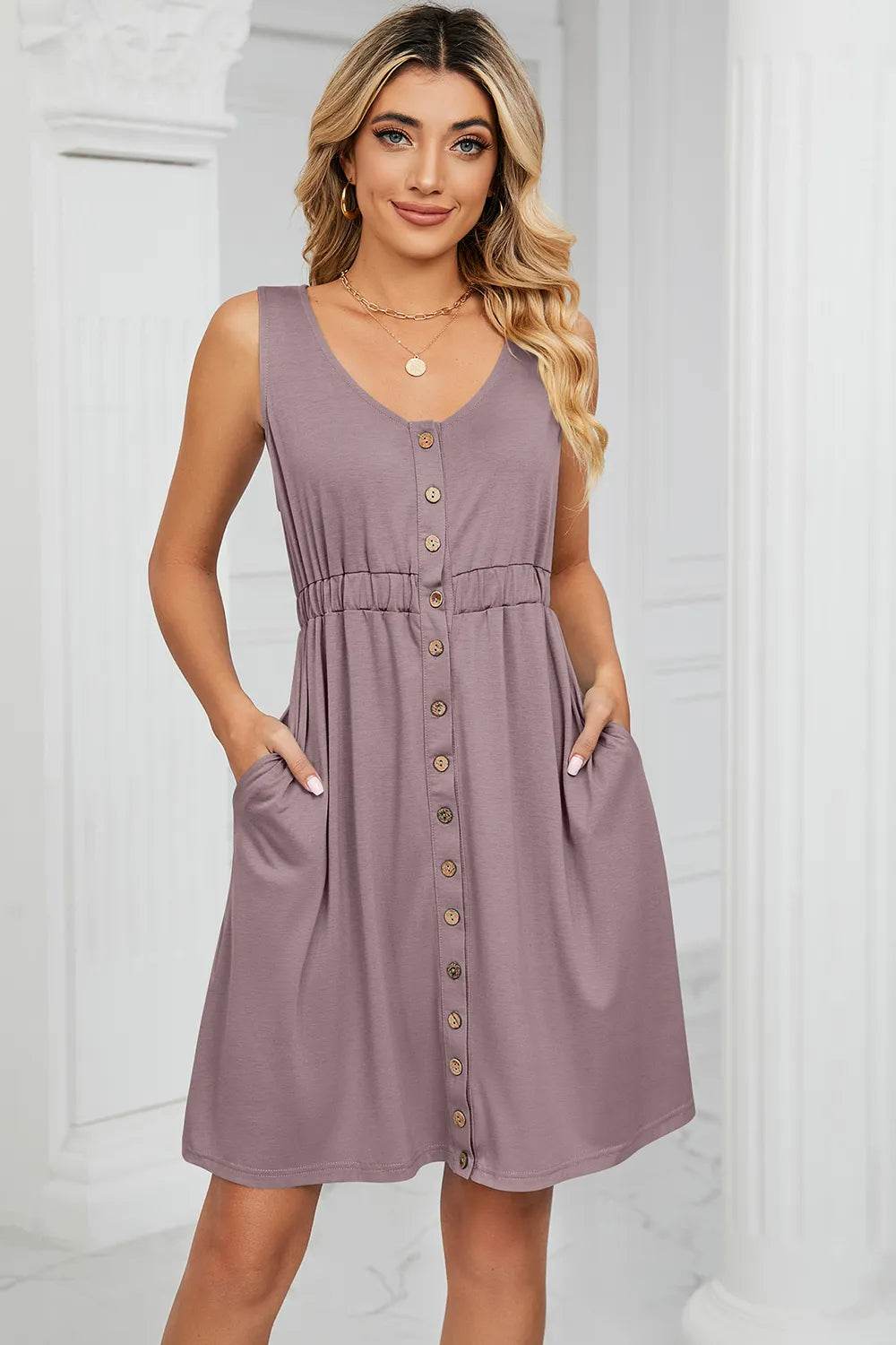 Buttoned Wide Strap Mini Dress Trendsi c3b6215b-7a0d-4838-b5df-4c53c7d21257-Max