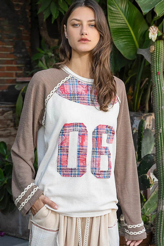 POL Plaid Number 06 Raglan Sleeve T-Shirt Mocha Trendsi c3cdae4b-dcfc-4add-963f-666c48edad1c-Max-Origin