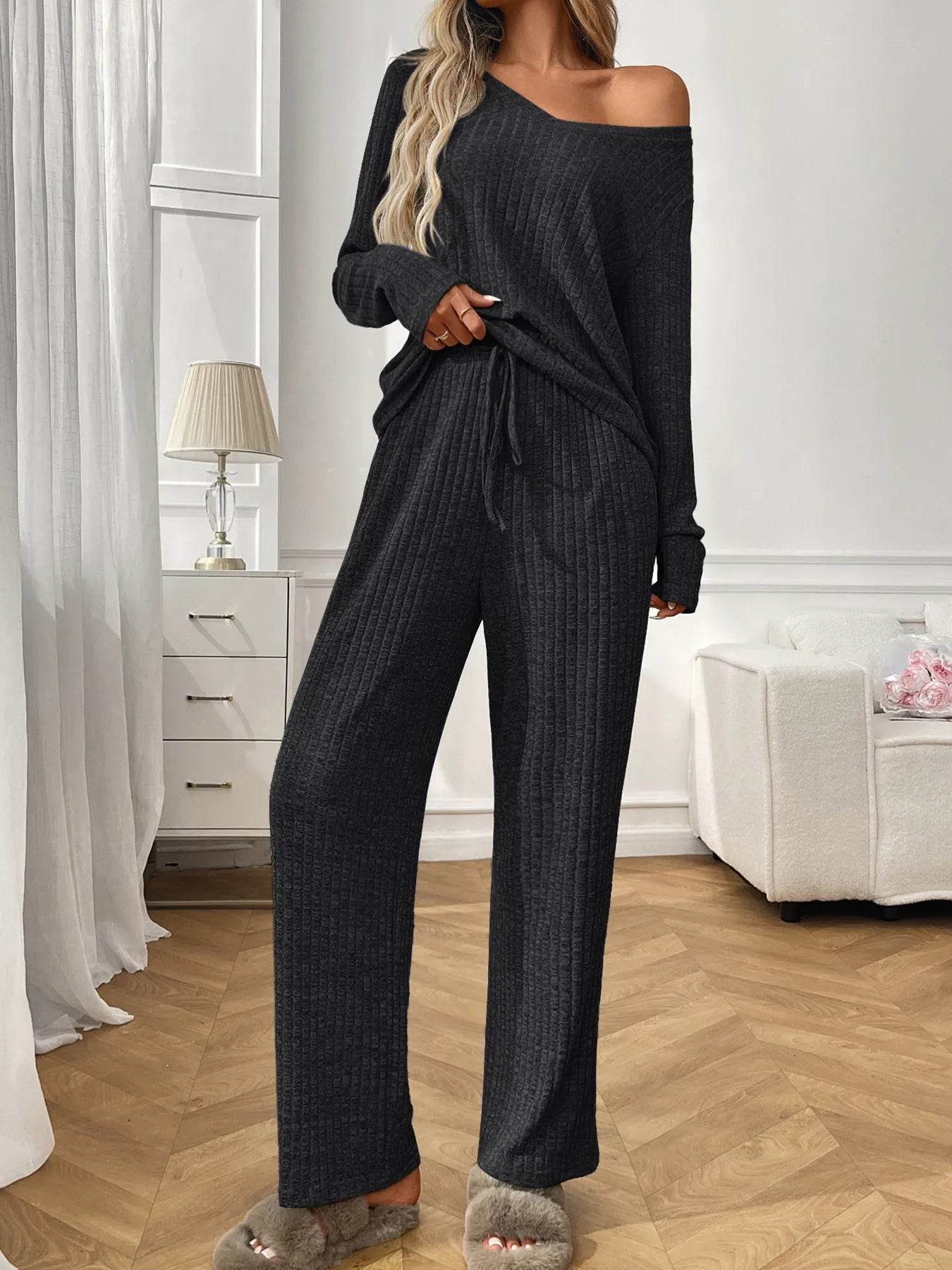 Ribbed Long Sleeve Top and Pants Lounge Set Black Gray Trendsi c3da8b70755b41a9b743da7b57d42817-Max-Origin