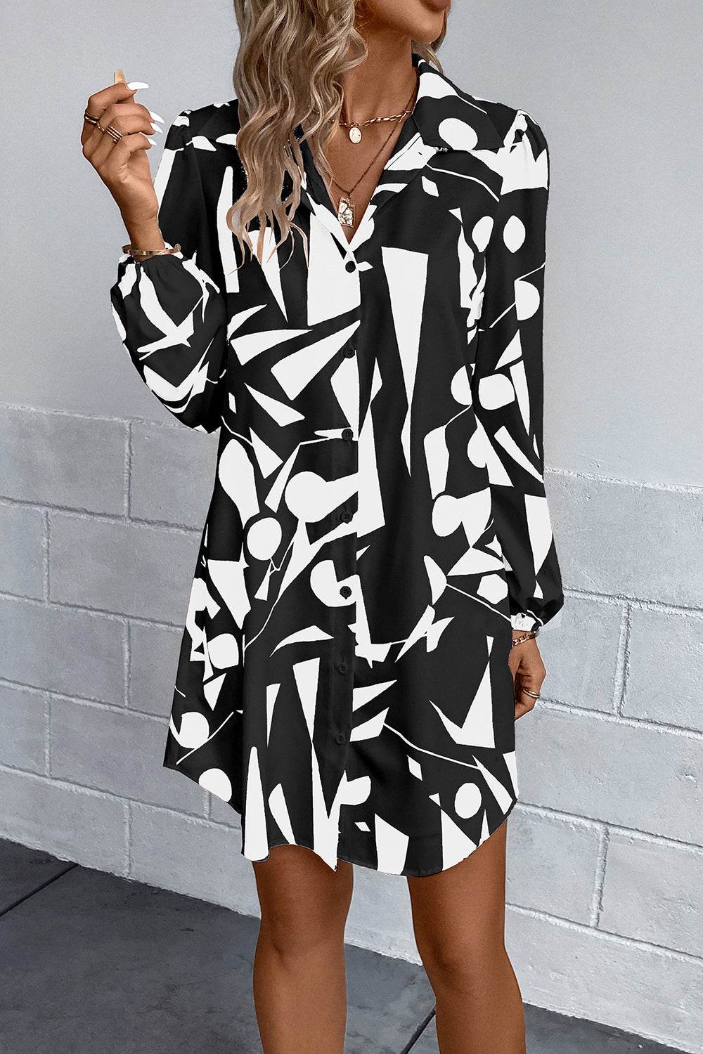 Geometric Long Sleeve Shirt Dress Trendsi c3ea7f0b57cb4b5dab6d339ddbd4d31d-Max