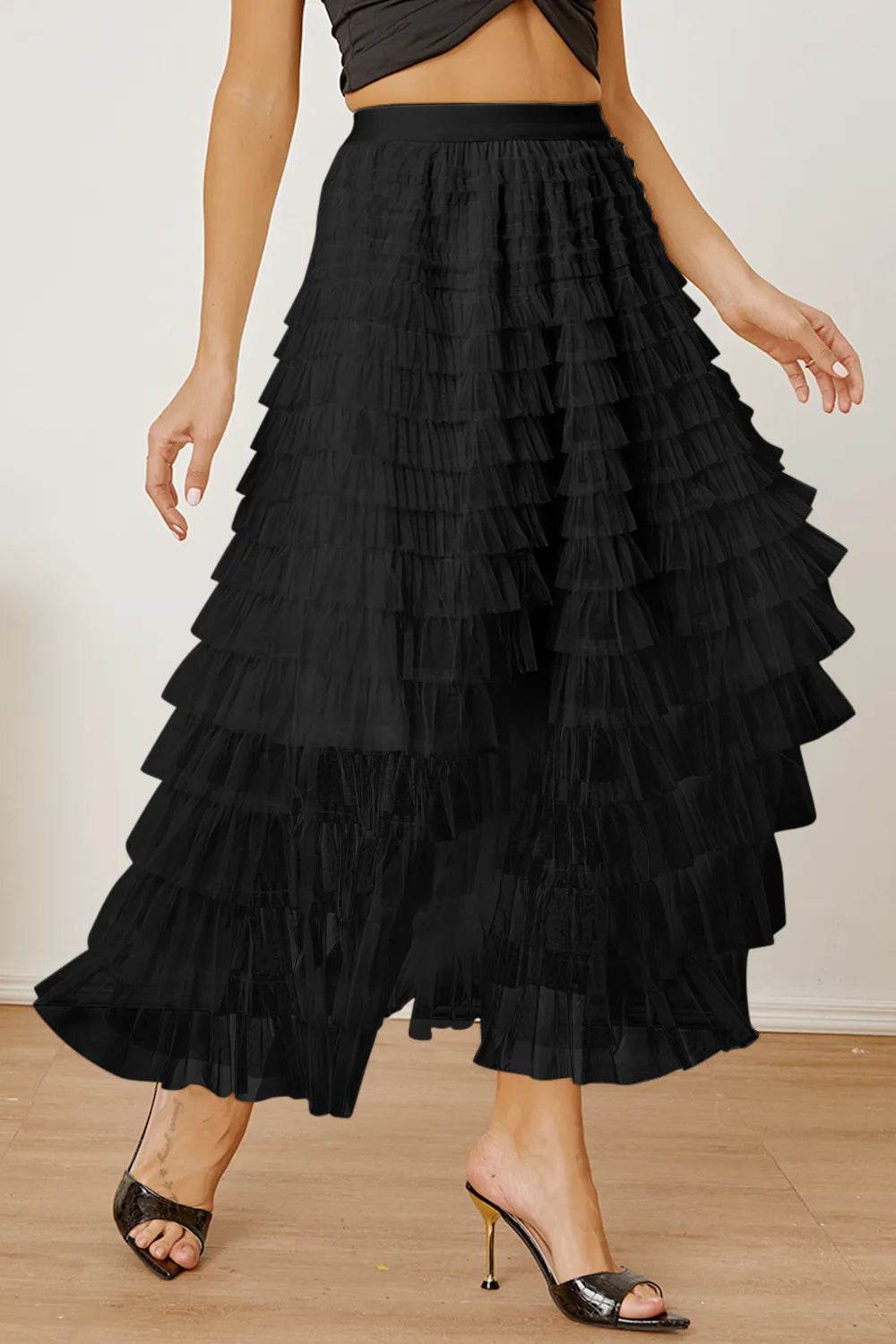 Ruched High Waist Tiered Skirt Trendsi c444e4f4-e215-44e4-a0ff-34a2ebec8d90-Max