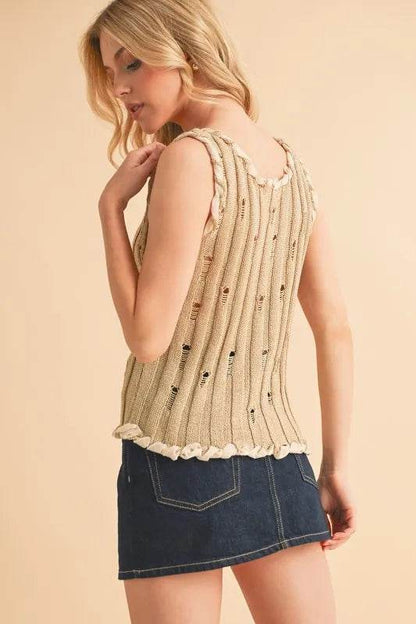 Aemi+Co Distressed Detail Round Neck Knit Tank Trendsi c450d18832934dcba3655d17290f16d9-Max-Origin