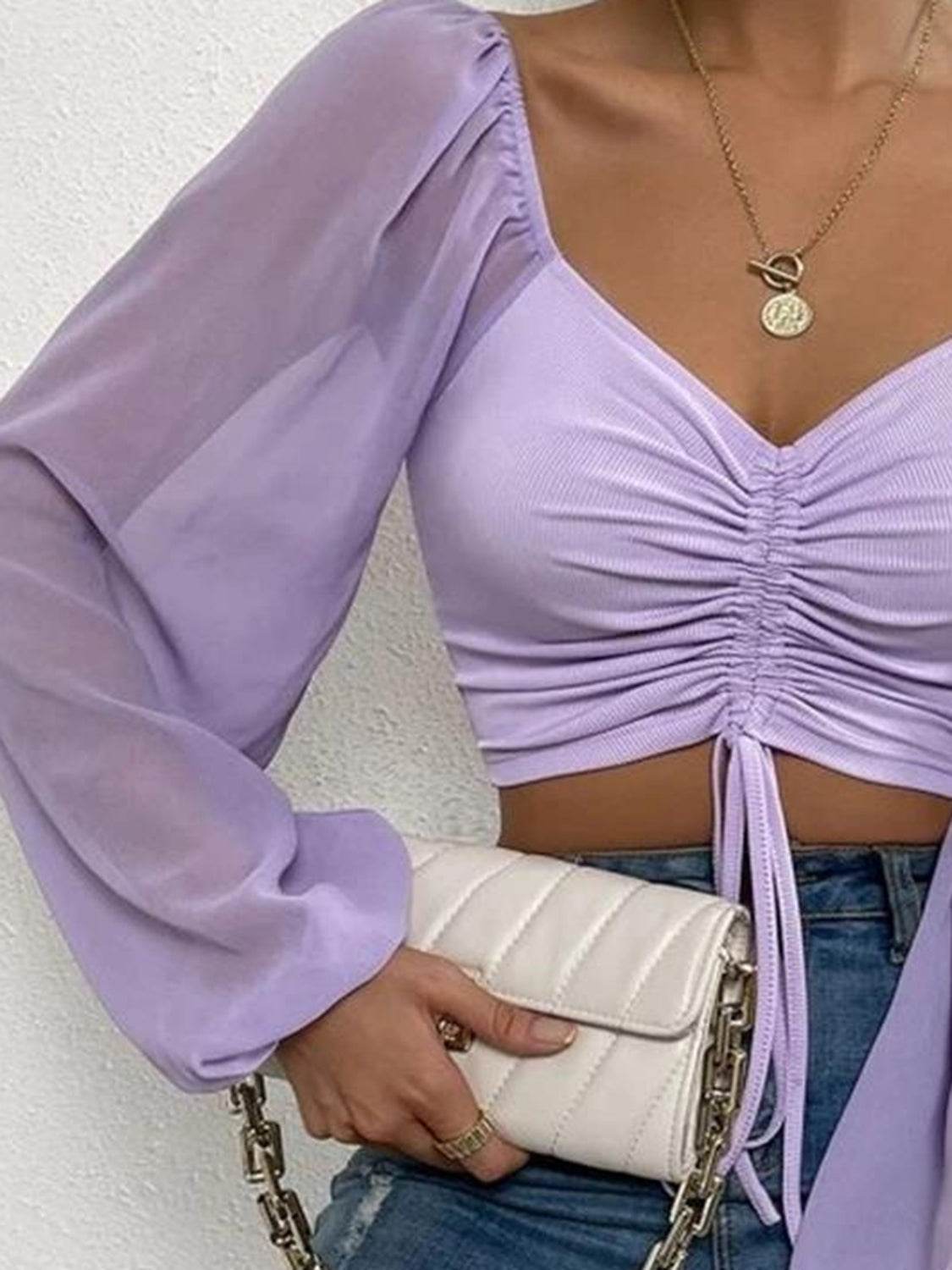 Drawstring Sweetheart Neck Cropped Top Trendsi c45dd44b5791423d946b22d527e4ebef-Max