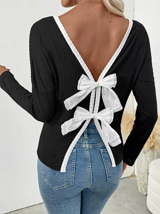 Tie Back Long Sleeve Top Trendsi c460ab1e1c41455c9b49d63bee1ac30e-Max-Origin