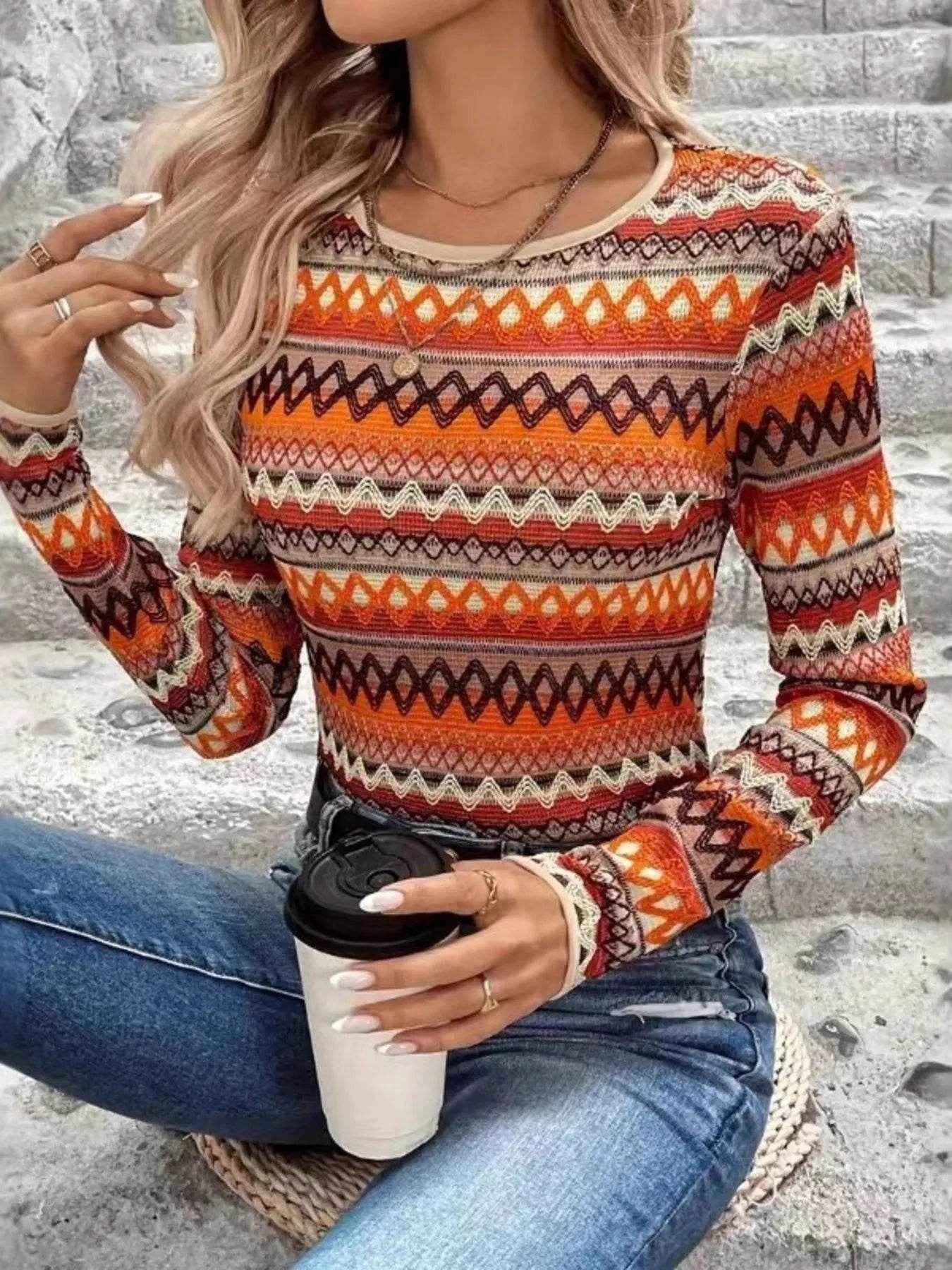 Bohemian Geometric Pattern Long Sleeve T-Shirt Trendsi c49c02e8ea42419885c5140d46fbfc09-Max-Origin
