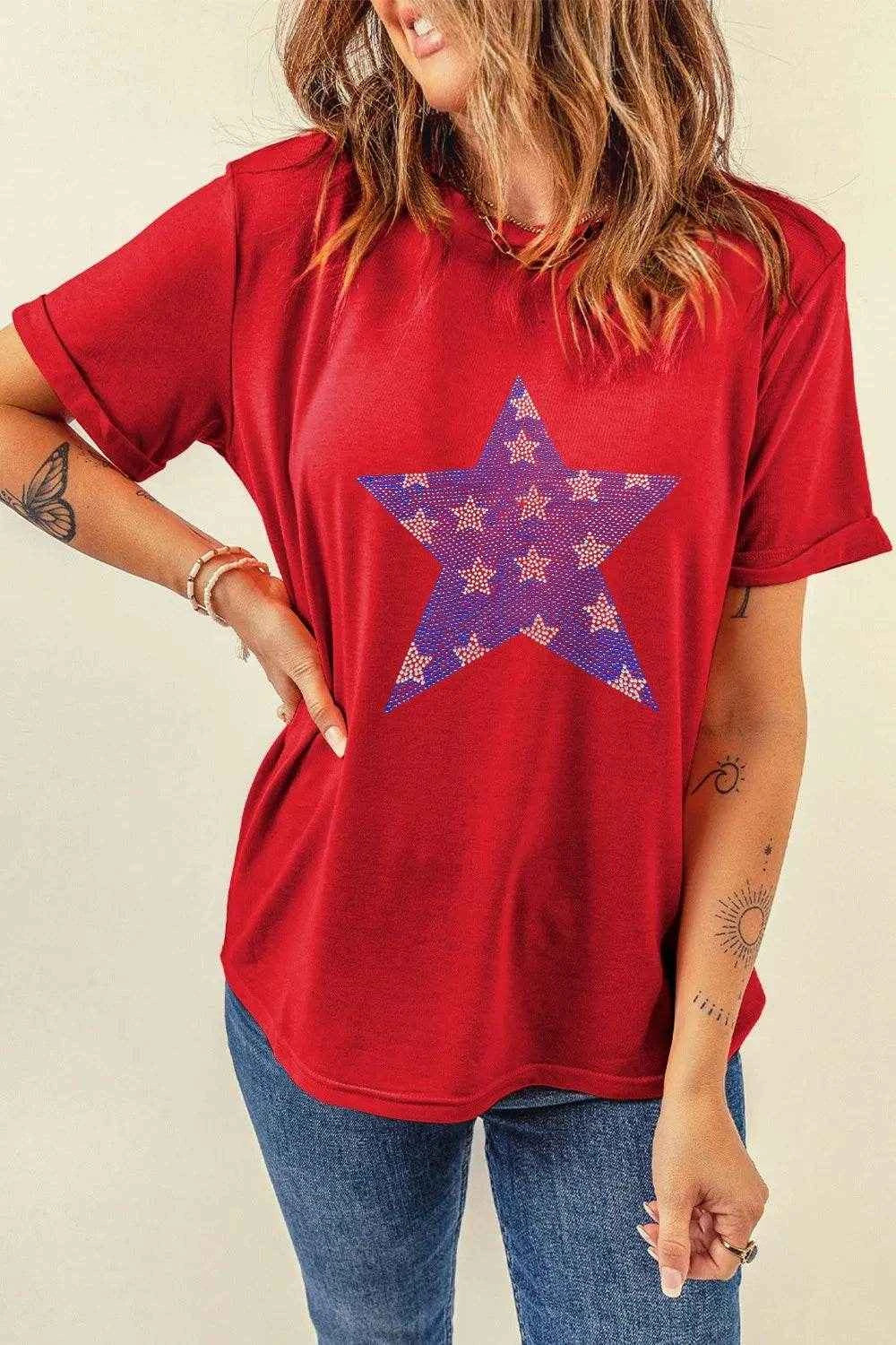 Patriotic Star Round Neck T-Shirt Trendsi c4c41896-e206-45d0-9c0f-6d71f8f7118b-Max-Origin