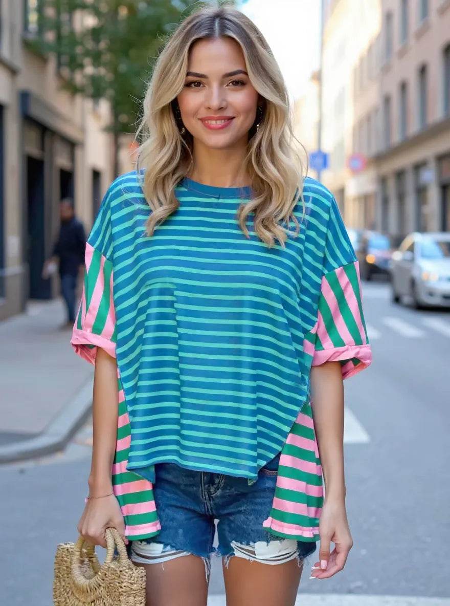 Colorful Striped Oversized T-Shirt Blue Trendsi c4d49d02-24b8-4b78-8f78-1f4878b77e12-Max-Origin