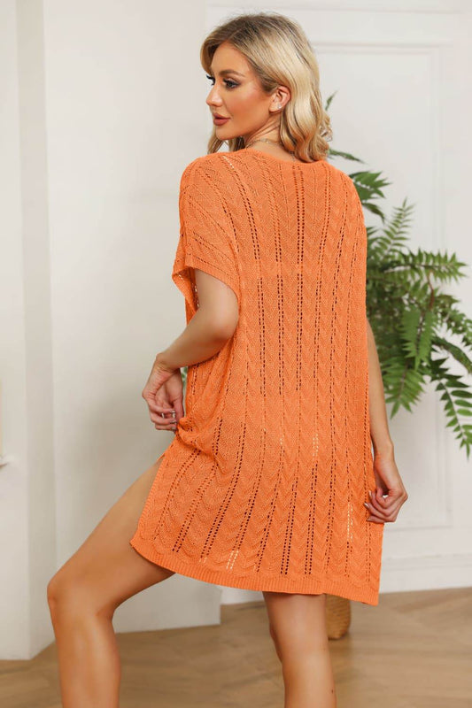Openwork Side Slit Knit Dress Trendsi c4f3e5de26964862b5acbd4214b0f86d-Max