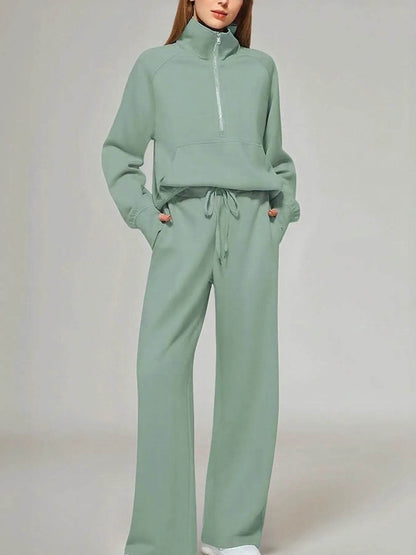Half Zip Long Sleeve Top and Pants Set Green Trendsi c50712c6383e405e83551c30886820ae-Max-Origin