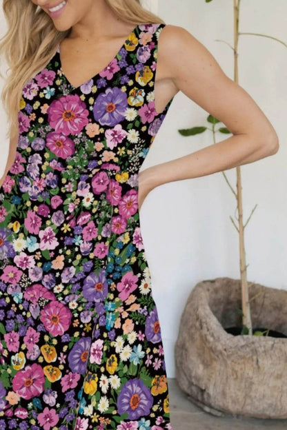 FAM-FAM Tiered Printed V-Neck Sleeveless Dress Trendsi c523736c-e777-4a02-a10b-3794ea12e444-Max