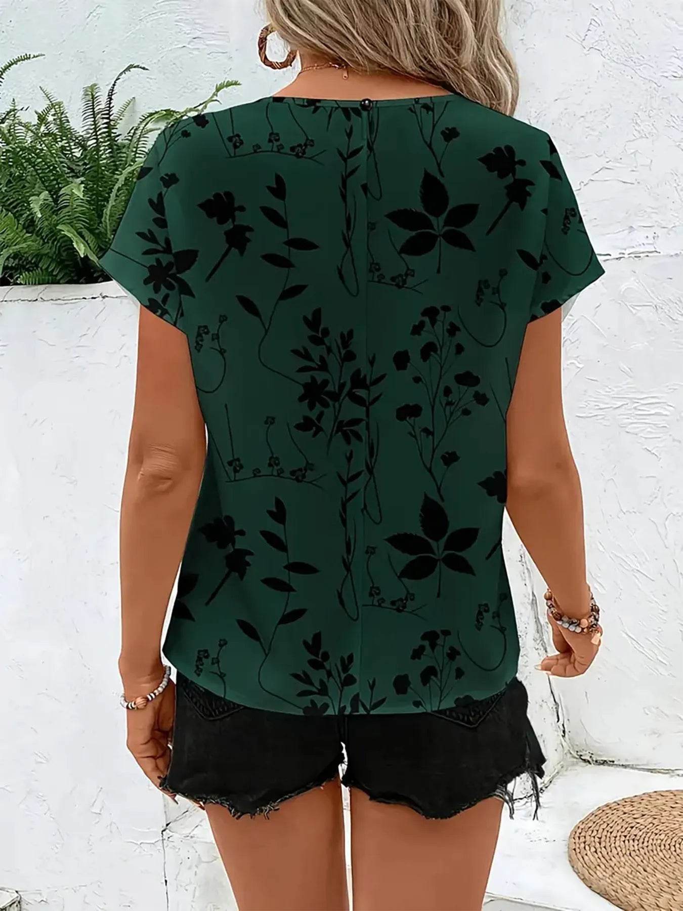 Printed Round Neck Short Sleeve Blouse Trendsi c58254ab341d4c5d9170795a0f3ee0f3-Max-Origin