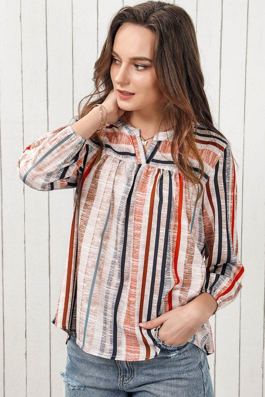 Multicolored Stripe Notched Neck Top Trendsi c5b53cff908f42d88d52df82ab00ea12-Max