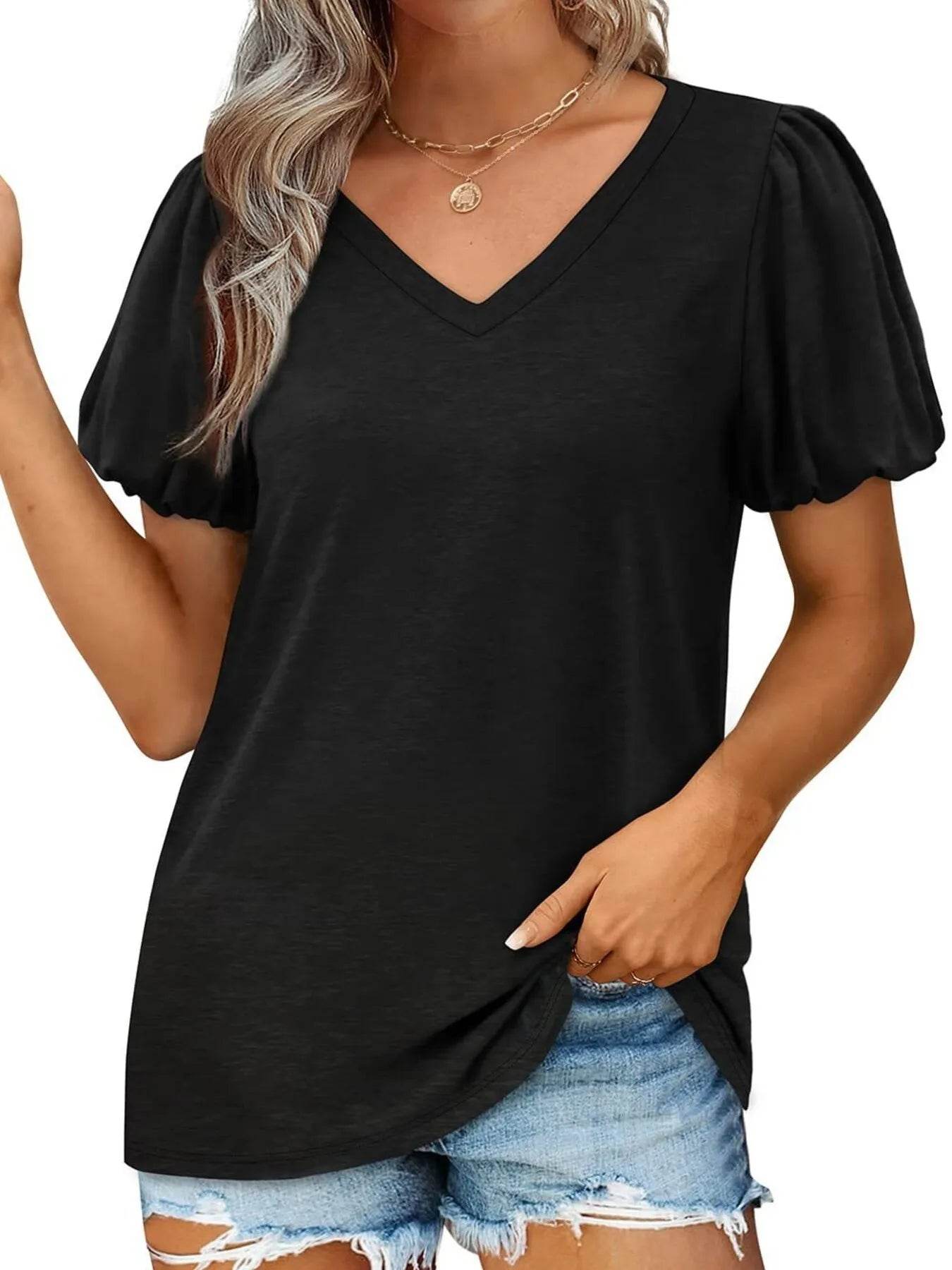 V-Neck Puff Sleeve Casual T-Shirt Trendsi c5cbfb48e8f74b9a9e8354b21937cd60-Max-Origin