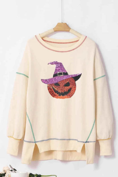 Contrast Stitching Sequin Pumpkin Round Neck Long Sleeve Sweatshirt Trendsi c5ce7017-9ed1-4f10-9ccd-2a891dea9cc2-Max