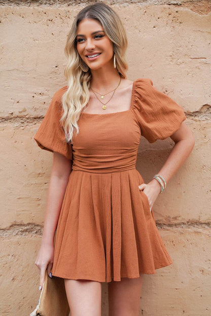 Square Neck Pleated Romper with Pockets Trendsi c5f1f110fcd144eea0336ee40e2a4b39-Max