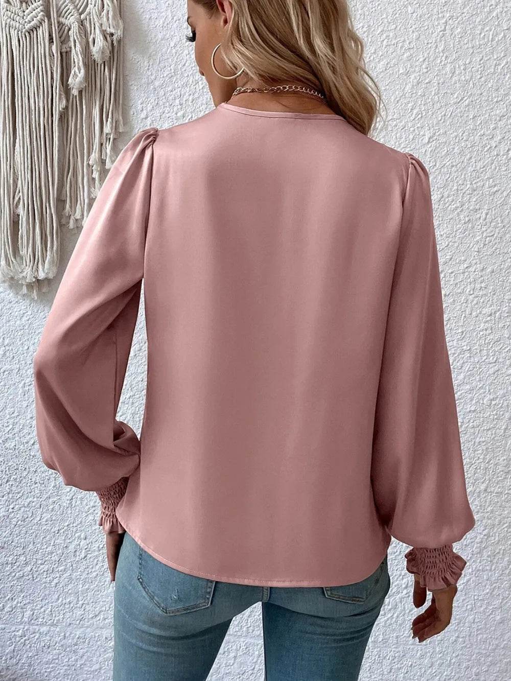 Surplice Smocked Lantern Sleeve Blouse Trendsi c60e45146e2743fba34defc3e4fdc3d3-Max