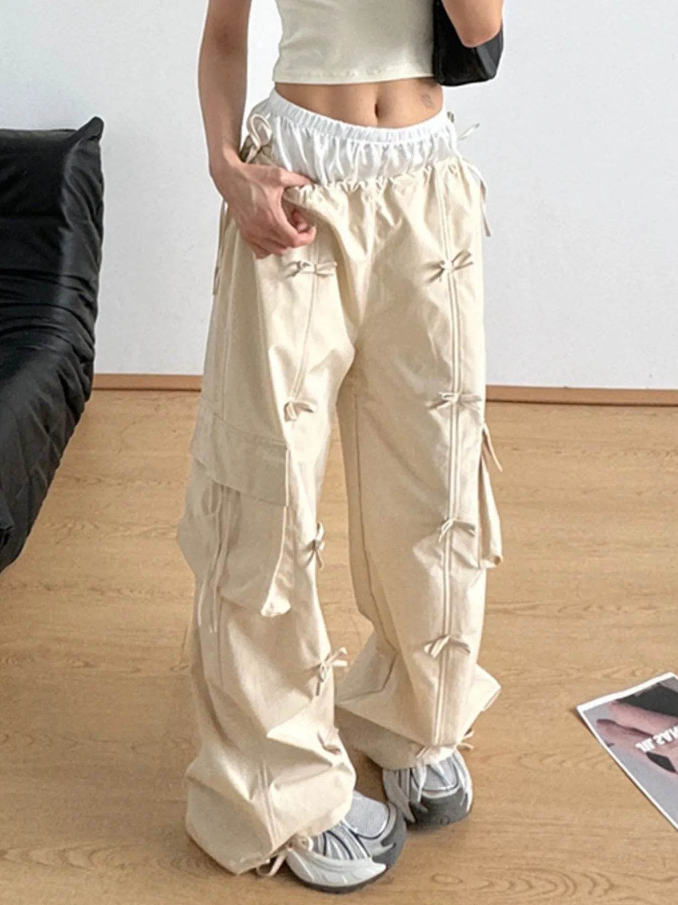 Bow Elastic Waist Cargo Pants Trendsi c6175a09-793a-46ad-81a8-2145b64abacb-Max-Origin