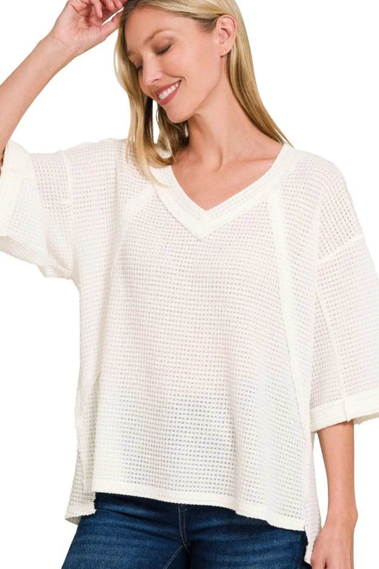 Zenana Brushed Waffle Exposed-seam 3/4 Sleeve Top Trendsi c61994e9-0af3-4069-8d0c-232030f7ae3c-Max-Origin