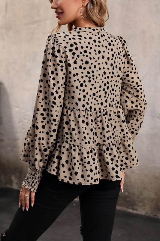 Perfee Notched Lantern Sleeve Tiered Top Trendsi c623d79cd3f24662bdcd40e525e37f97-Max