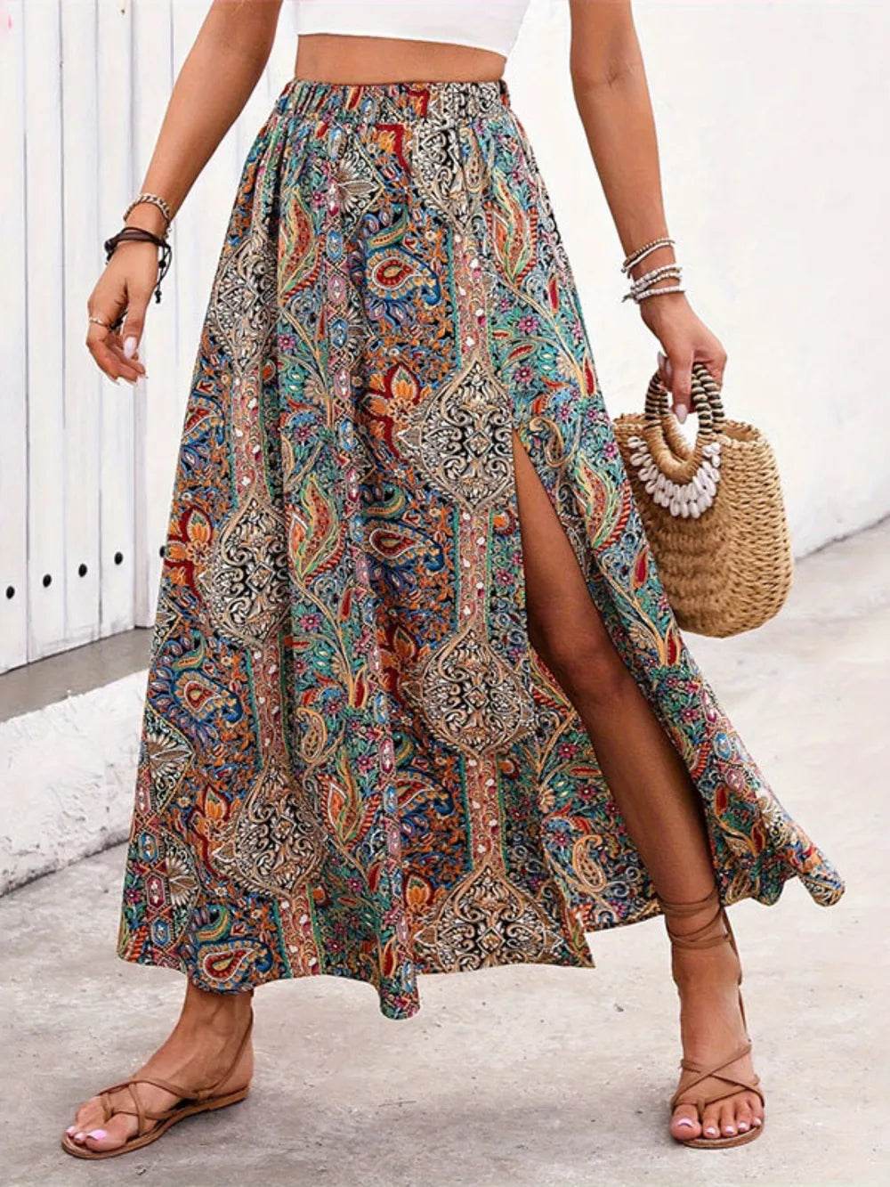 Slit Printed Elastic Waist Skirt Styl A Trendsi c6978ab3-694f-4d54-bed4-9f9719b80dab-Max