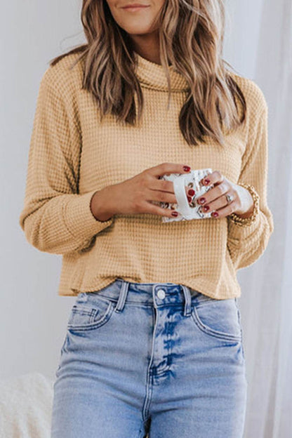 Waffle-Knit High Neck Top Trendsi c69cf2bcad9047aea2ed66439a1b6326-Max