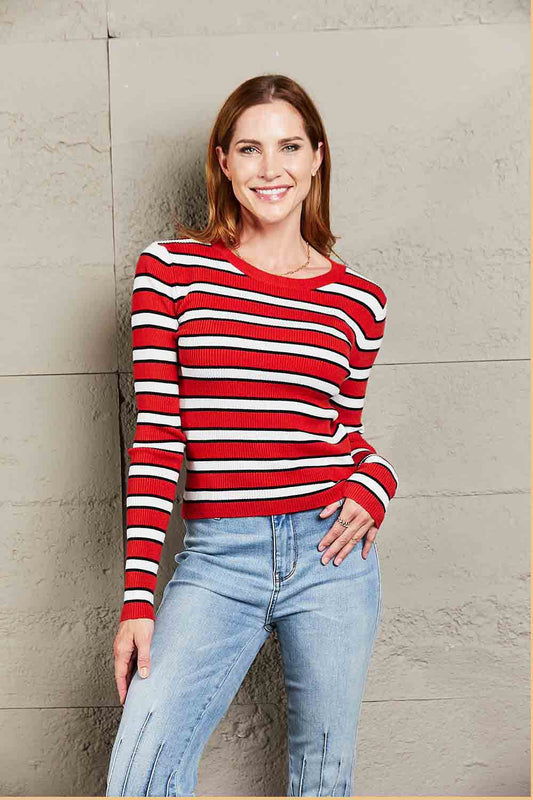 Striped Round Neck Long Sleeve Top Stripe Trendsi c6b2881667ae44dcae236b857ec850e9-Max